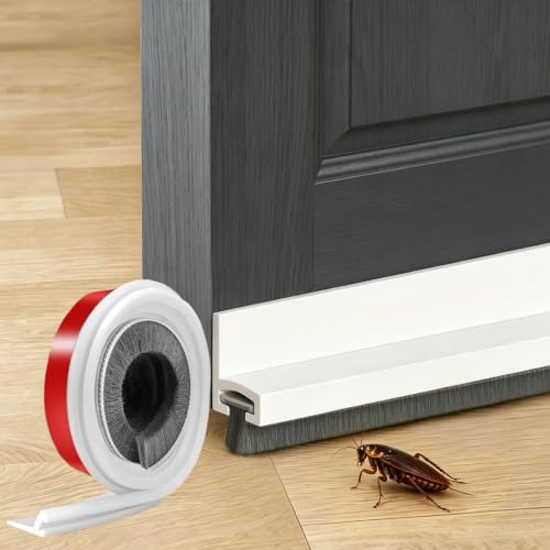 HORREX Draft Excluder for Doors 1 M, Self-Adhesive Overlay Draught Excluder for Doors, Card-Slot Door Brush Strip Quick and Easy Installation Ideal for Soundproofing and Cold Protection