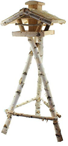 Vogelhaus Futterhaus Vogelvilla Heide aus Echtholz mit Futtersilo und Ständer XXL 145cm Höhe 60cm Breite