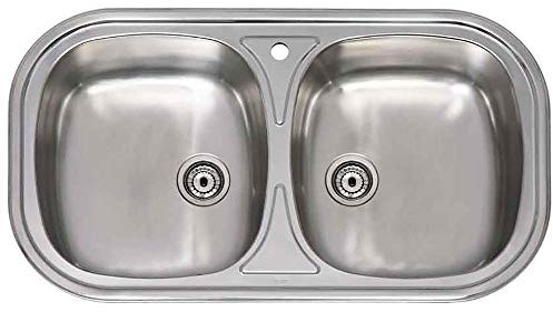 Practic 691238 Fregadero Inox Serie Roma, 2 Senos con Válvula Grande y Orificio, 80 x 45 cm
