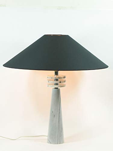 Marmor-Tisch-Leuchte-Lampe, echter Marmor-Fuß schwarzer Stoffschirm, H: 38cm, Fassung: E27, max. 60W, Nachttisch-Fenster-Fernseher-Kommode-Leuchte-Lampe
