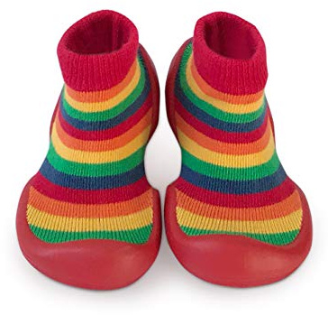 Step Ons Rubber Sole Baby Socks by Sock Ons - Baby First Shoes - Toddler Sock Shoes for Crawling, Cruising and Walking! (Rainbow Stripe 12-18 Months)