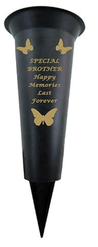 In Loving Memory Verse Graveside Memorial Grave Spiked Flower Vase (Brother, Black & Gold)