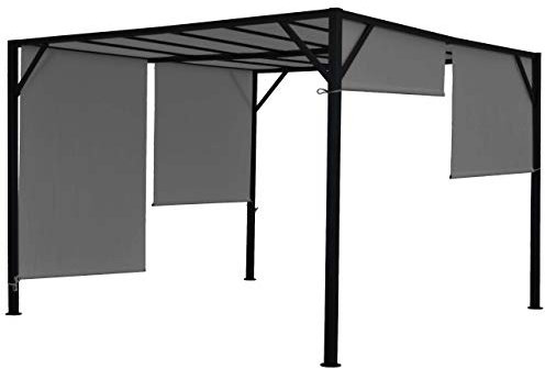 Pergola Baia, Garten Pavillon Terrassenüberdachung, stabiles 6cm-Stahl-Gestell + Schiebedach grau - 3x3m