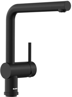 BLANCO LINUS | Küchenarmatur in schwarz matt | Niederdruck | Rückflussverhinderer | Keramik Kartusche | Gesicherte Wasserqualität & wassersparend | [11x26,4x28,2 cm]