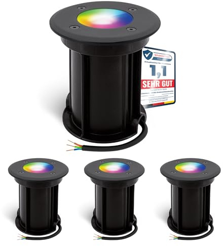 linovum BORU Bodeneinbaustrahler 4er Set schwarz Smart GU10 WLAN RGBW IP67 | Vier befahrbare Bodenstrahler bis 500kg - per App & Alexa steuerbar, RGB-Farblicht, für Garten & Wege, IP67, inkl. LED