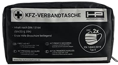 HP Autozubehör 10040 KFZ-Verbandtasche 2022 NEU Erste Hilfe Tasche, Notfall-Set Auto, Erste Hilfe Tasche DIN 13164:2022, First Aid Kit Schwarz