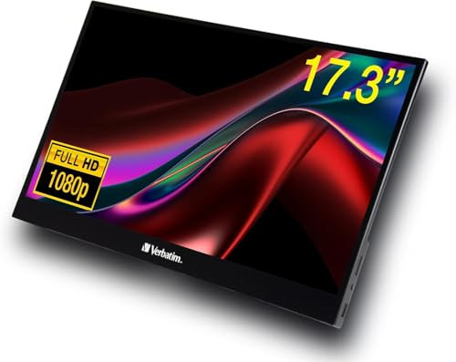 Verbatim PMT-17 Portable Monitor with Touchscreen, 17.3 1080P Full HD @ 60Hz, HDMI/Type-C/USB-C for Laptop/PC/Mac/PS3/4/5/Xbox/Phone - Works with Windows, Mac OS & Android
