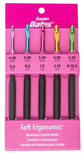 Susan Bates Silvalume Soft Ergonomic Crochet Hook Set-Sizes G6/4mm to K10.5/6.5mm