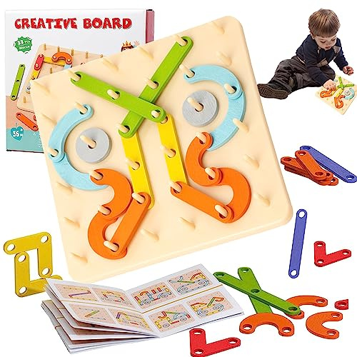 PKKP Montessori Stecktafel Puzzle, Montessori-Steckbrettpuzzle, Holz Geobrett - Montessori Spielzeug ab 3 Jahre, Holzpuzzle Lernspielzeug, Geschenk für Jungen und Mädchen