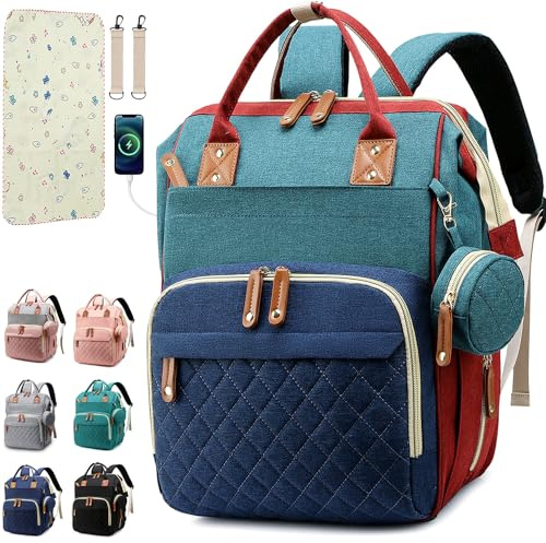 SHITIESHOU Wickeltasche, Rucksack, Babytasche, Mädchen, Jungen, Wickeltasche für Vater, Mutter, mit Pad, 16 Taschen, bunt, L