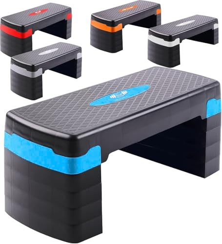 FK Sports Steppers for Exercise & Workout - 2 to 5 (10, 15, 20, 25 & 30 CM) Levels of Adjustable Height Aerobic Step - Exercise Step for Home & Gym, Mini Stepper (5 Level Blue)