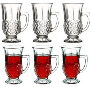 Pasabahce Juego de 6 tazas de té turco clásicas de alta calidad con asas, perfectas para fiestas de té, regalos, inauguración de la casa, bodas, aniversarios, 5 onzas