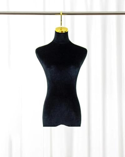 Schaufensterpuppe Hängender Mannequin-Halbkörper, Hochzeitskleid-Schneiderform mit Metallhaken, Elegante Damenpuppe mit Samtbezug, Nähpuppe Schneiderpuppe ( Color : Black , Size : Short Hook 10cm(4in)