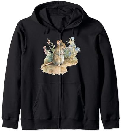 Niedliche Heckenmaus mit Glockenblumen und Verbascum Kapuzenjacke