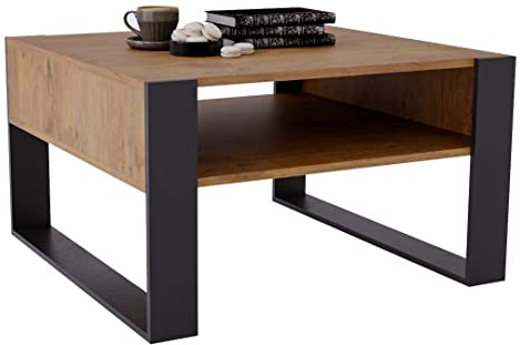 MRBLS_HOME MRBLS Couchtisch – modernes rustikales Design – Wohnzimmer-Tisch Beistelltisch Kaffeetisch Sofatisch Teetisch aus Holz (Retro Eiche - Schwarz Matt) - 68 x 45 x 71,5cm (B/H/T)