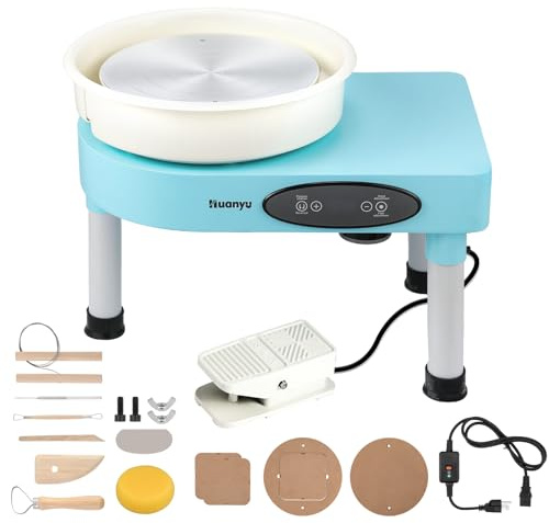 Huanyu Tornio da 30 cm con gambe regolabili e pedale 350W Macchina elettrica per ceramica con bacino staccabile e kit di strumenti per ceramica