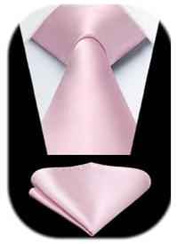 HISDERN Baby Pink Ties for Men Wedding Tie and Pocket Square Set Classic Solid Silk Necktie Handkerchief for Wedding Party Business