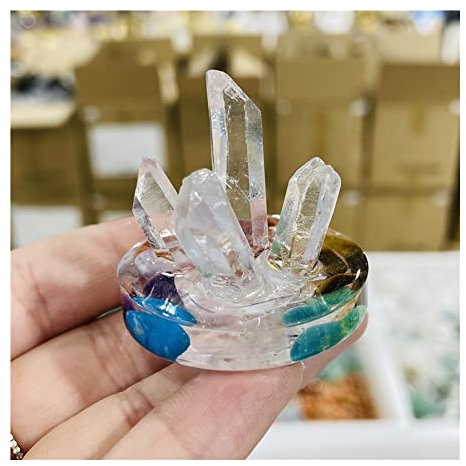 BIANMTSW Cristal Naturel 1PC Colonne de Cristal Naturel et Base de résine collée à la Main Fleur décoration de la Maison Cristal de Pierre de Puissance Collections de la Maison
