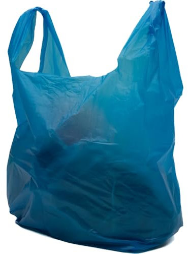 Clearly Carrier Bags - Pack of 200 Blue Plastic Reusable Shopping Bags, 28x43x53cm, Vest Style with Handles for Food, Clothes, Books and More