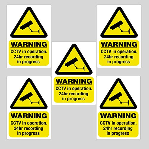 5 x Reverse Window CCTV Camera Warning Adhesive Sticker Signs - 5 Pack - 100 mm x 70 mm - The Image goes Against The Glass so it can be seen from Outside.