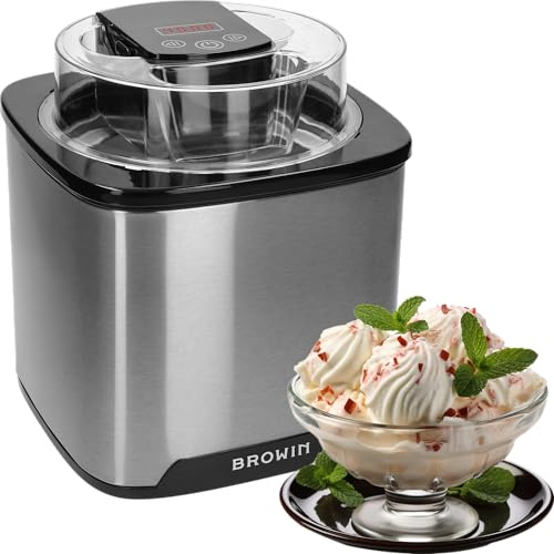 BROWIN Eismaschine für Eiscreme, Sorbets & gefrorenen Joghurt, 1,5L Kapazität, LED-Display, einfache Bedienung, schnelle Zubereitung