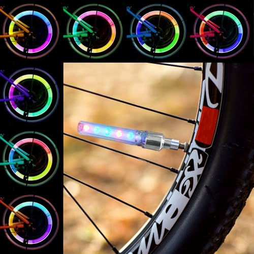 2-Pack Bike Wheel Lights, 5-LED Neon Tire Valve Cap Lights with 7 Flashing Modes, Waterproof Bicycle Spoke Lights for Safety & Decoration, Universal Fit for Bikes, Cars & Motorcycles