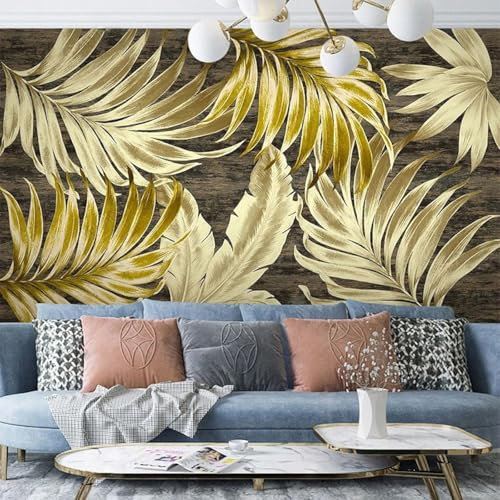Tzxztt Pflanze Gold Leaf Vintage Moderne 3D Tapete Geprägte Seide Neutrale Töne Material Ideal Für Wohnzimmer Schlafzimmer-350cm×256cm