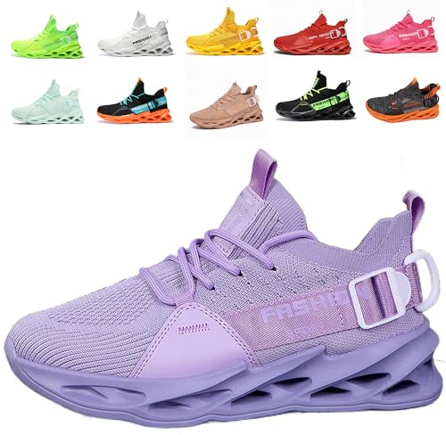 Gymnastikskor dam löparskor unisex sportskor herr sneakers lediga promenadskor jogging utomhus fitness stickade lätta bekväma andningsbara arbetsskor, G133 lila, 39 EU