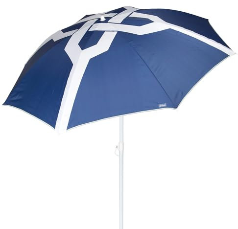 AKTIVE Ombrellone da spiaggia 200 cm, 8 montanti, blu e bianco, protezione UV50, asta in acciaio inclinabile e regolabile in altezza, leggero e rimovibile, rivestimento con tracolla inclusa (62424