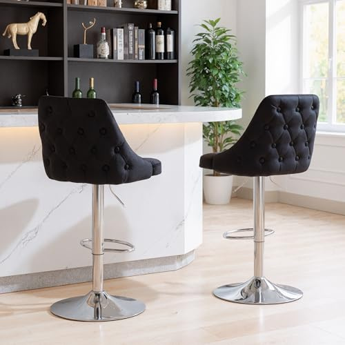 Ya-Home Barhocker 2er Set Barstuhl aus Samt Küchenhocker höhenverstellbar Tresenhocker drehbarer Bistrohocker mit Fußstütze für Kücheninsel/Hausbar, Schwarz