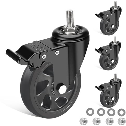 IQWTU Robuste Lenkrolle mit Bremse, 125 mm Möbelrollen mit M12 x 30 mm Schraubschaft, PU-Rollen mit Schrauben, 4 Lenkrollen mit Gewinde, 360° drehbar, bis zu 700 kg