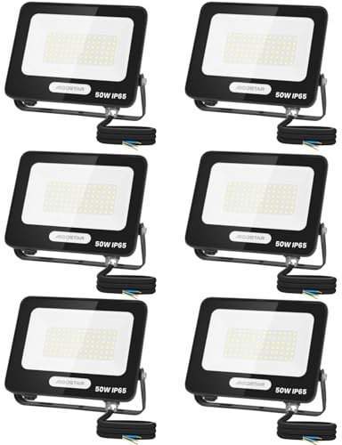 Aigostar Faretto LED da Esterno 50w 4500LM, Faretti LED Esterno Impermeabile IP65, 84 LEDS 6500K Bianca Fredda, per Giardino, Cortile, Garage, Pareti. 6 pezzi
