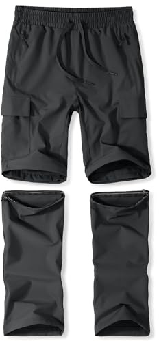 Boys Hiking Pants Size 14-16 Kids Zip Off Convertible Scout Camp Pants Teens Quick Dry Lightweight Waterproof Fishing Travel Tactical Deep Grey L