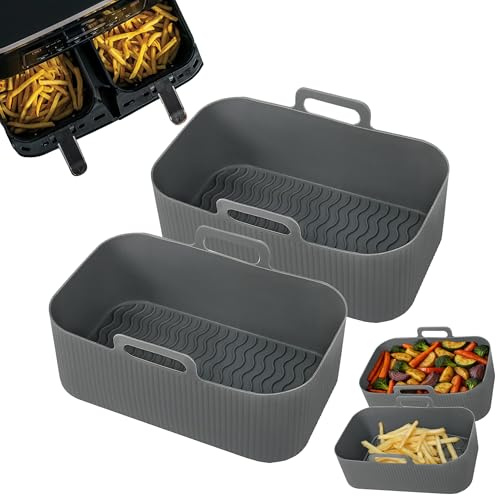 2pk Silicone Air Fryer Liners - 20cm x 12cm, Reusable, Air Fryer Accessories, Compatible with Ninja, Tower, Rusell Hobbs, Heat Resistant, Rectangle Disposable Parchment Paper Liners