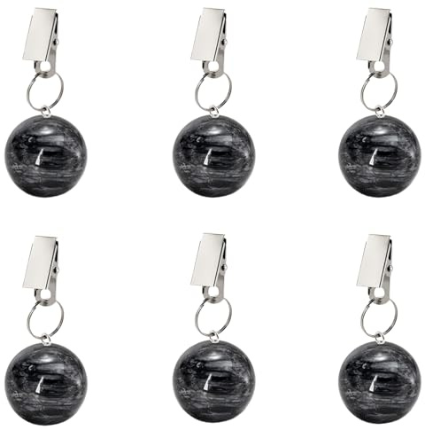 stablerice 6 Pcs Heavy Tablecloth Weights,Marble Curtain Weights with Heavy Duty Clip,Table Cloth Weights Outdoor for Home Patio Drapery, Shower, Flags, Tablecloth to Stop Heavy Wind, Black