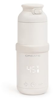 CREATE/BABY PORTABLE MILK WARMER/Termo calentador de leche y agua para biberones blanco roto/Selector de temperatura, para leche materna y de fórmula, capacidad de 310 ml, libre BPA/PFOA, 35W