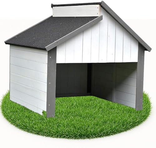 Mucola Mähroboter Garage Rasenroboter Carport Holz 85x85x82,5 cm Grau Weiß | Dach mit Bitumenbeschichtung, Türöffnung 65x38 cm, passend für gängige Modelle, wetterfest, 13,5 kg, Teile nummeriert