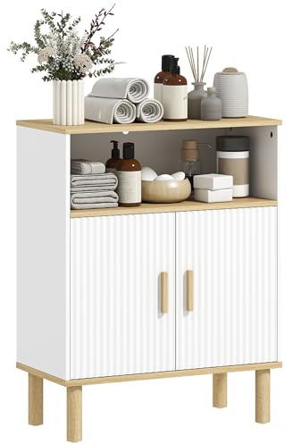 HOMCOM Meuble de Salle de Bain 60 x 29,5 x 76,5 cm Blanc et Bois Naturel