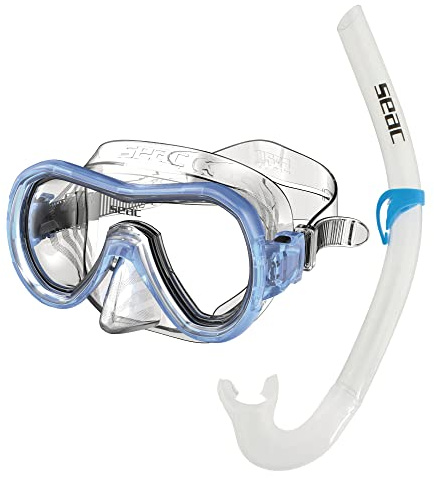 Seac Jungen Set Panarea MD Schnorchelset Tauchset Mit Taucherbrille Und Schnorchel, transparent/Blau, M