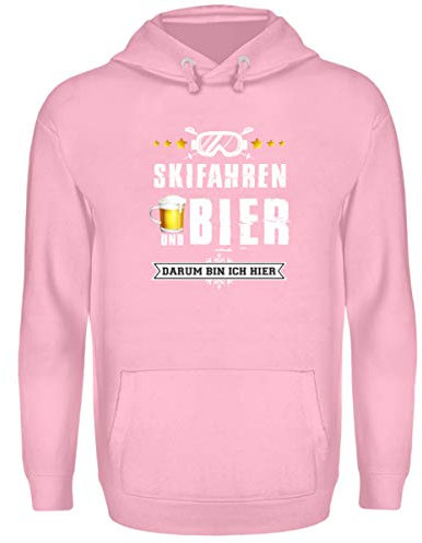 Skifahrer T-Shirt Hoodie Ski & Bier für Winterurlaub - Unisex Kapuzenpullover Hoodie -XXL-Baby Pink