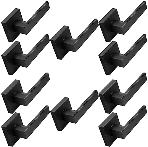 Probrico Matte Black Dummy Door Levers Interior Door Handles, Heavy Duty Levers for Closet, Non-Turning Reversible Levers for Left Right Handed Doors,10 Pack(Contractor Pack)