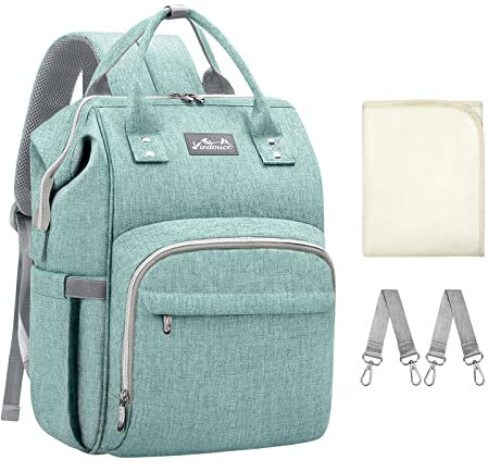 Viedouce Baby Wickelrucksack Wickeltasche Babytasche,Wasserdicht Oxford Große Kapazität für ausgehen,Multifunktional zum Rucksack mit 1 Stück Wickelauflage und 2 Kinderwagengurten (Cyan)