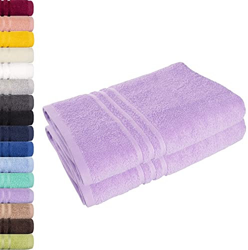 Lavea® Saunatuch 80x200 cm – Hochwertige, Saugstarke Saunatücher aus 100% Baumwolle, Frottierserie Elena – Waschbar und Strapazierfähig - 2er Set - Lavendel