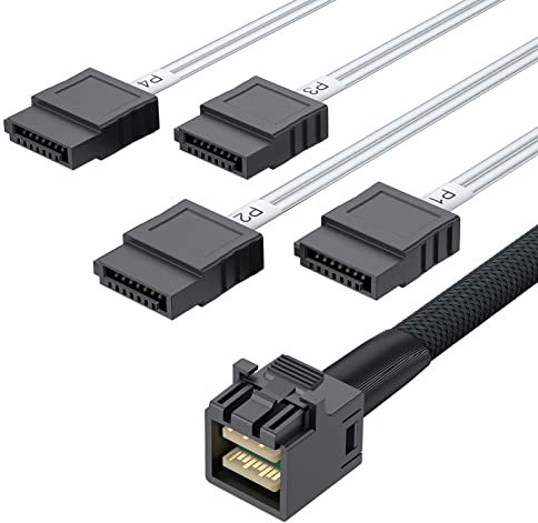 10Gtek® SFF-8643(Host) to 4x Sata(Target) 1-Meter(3.3-ft), 6G Internal Mini SAS HD to SATA 7pin Hard Disk Data Server Raid Cable