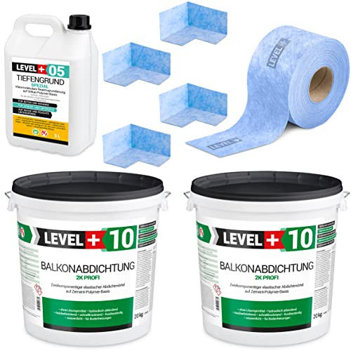 Dichtset Abdichtung 40Kg Balkonabdichtung, Dichtschlämme 2K, Badabdichtung, Dusche, Treppe, Terrasse LEVEL+ SET36