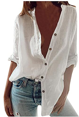Linneskjorta Damer Långärmad Sommar Blus Stora Storlekar Linne Strandtunika Lång Oversize Skjorta Blus Med Button Down Lång Skjorta Vintage Linneblus Henley Långärmad Skjorta Lös Skjorta