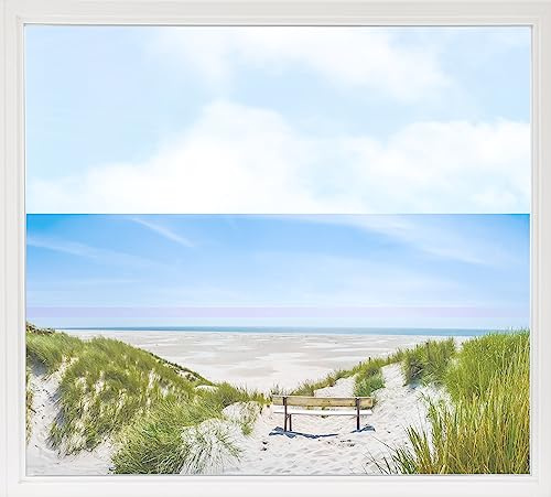 GRAZDesign Fensterfolie Blickdicht Sichtschutz, Sichtschutzfolie Fenster, Glastüren, Duschkabine, Milchglasfolie Bedruckt mit Motiv Strand 110x57cm