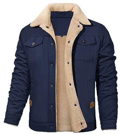 Vancavoo Veste Cargo en Polaire Hiver Chaud Blousons Homme Casual Aviateur Militaire de Coupe-Vent Épaissir Manteaux avec Poches,bleu marine,L