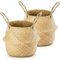 Duscdesp 2pcs Seagrass Storage Baskets with Handles - Woven Foldable Round Toy Laundry Belly Baskets for Shelves (24×20 cm)