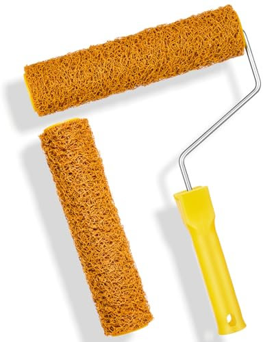 Willinglong 2 Pcs Texture Paint Roller Covers with Roller Frame Kit, 9 Inch for Painting Walls, Home Improvement Paint Supplies(Yellow)